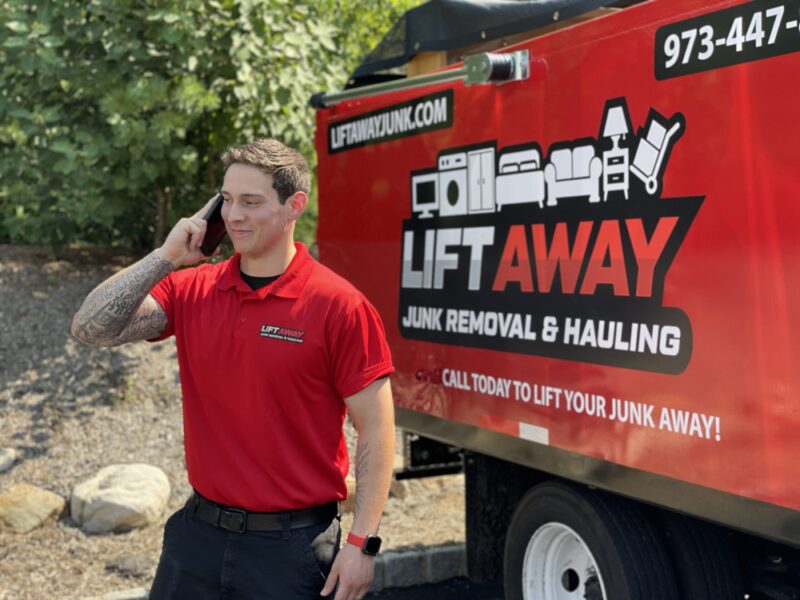 Lift Away Junk Removal professional answering a call for junk removal services in Florham Park, NJ